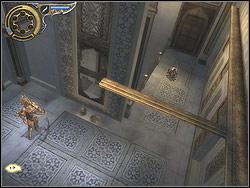 Clamber up the column to the right and turn to the bar sticking out of the wall with your back - The Palace Balcony - Walkthrough - Prince of Persia: The Two Thrones - Game Guide and Walkthrough