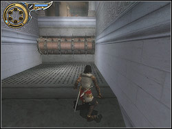 The next configuration of pitfalls is the lane of the floor with coming out splinters and revolving, arranged horizontally chunk with spikes - The Palace - Walkthrough - Prince of Persia: The Two Thrones - Game Guide and Walkthrough