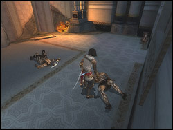 Jump onto the stone platform, located near by columns in one of corners of the hall - The Ruined Palace - Walkthrough - Prince of Persia: The Two Thrones - Game Guide and Walkthrough