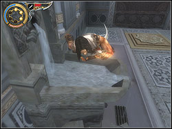 Sticking to the wall move to the left, climb to the recess in the wall - The Ruined Palace - Walkthrough - Prince of Persia: The Two Thrones - Game Guide and Walkthrough