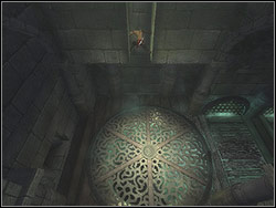 Run with stairs to the place where you will see the bottom of the channel far below with the large, carved lid - The Sewers - Walkthrough - Prince of Persia: The Two Thrones - Game Guide and Walkthrough