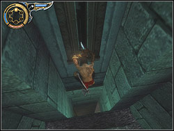 When the corridor ends, localize the rectangular mechanism with the oblong groove on the front wall - The Sewers - Walkthrough - Prince of Persia: The Two Thrones - Game Guide and Walkthrough