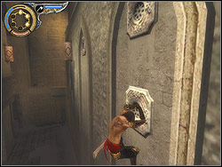 Run vertically over the wall and stick the dagger into the lowest relief - The Fortress - Walkthrough - Prince of Persia: The Two Thrones - Game Guide and Walkthrough
