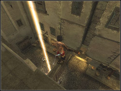 After the struggle turn to the right behind the bend of building and go left to the break in the rail - The Lower City - Walkthrough - Prince of Persia: The Two Thrones - Game Guide and Walkthrough