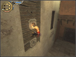 Take off from relief backwards reaching the catwalk near the wall - The Lower City Rooftops - Walkthrough - Prince of Persia: The Two Thrones - Game Guide and Walkthrough