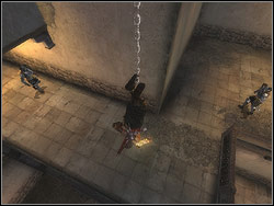 Hanging on the relief take off to the left, run horizontally over the wall and at the height of the chain bounce off to its direction - The Balconies - Walkthrough - Prince of Persia: The Two Thrones - Game Guide and Walkthrough
