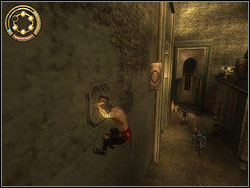 Jump to relief right ahead in the wall sticking the dagger into it - The Marketplace - Walkthrough - Prince of Persia: The Two Thrones - Game Guide and Walkthrough