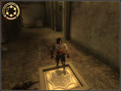 You will find the rectangular mechanism with the oblong groove in the wall in the furthest part of the courtyard - The Marketplace - Walkthrough - Prince of Persia: The Two Thrones - Game Guide and Walkthrough