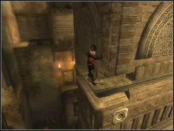 Go to left from the fountain, jump down to the platform laid lower on the right side - The Market District - Walkthrough - Prince of Persia: The Two Thrones - Game Guide and Walkthrough