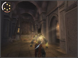 Go over the corridor straight ahead, you will encounter the Guard a little bit further - The Plaza - Walkthrough - Prince of Persia: The Two Thrones - Game Guide and Walkthrough