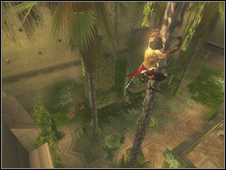 Go to the other end of the balcony, hang from its brink and go to the ledge in the wall to the right - The City Gardens - Walkthrough - Prince of Persia: The Two Thrones - Game Guide and Walkthrough