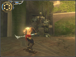 Breaking the wall to dust the boss will enter the arena - large Golem - The City Gardens - Walkthrough - Prince of Persia: The Two Thrones - Game Guide and Walkthrough