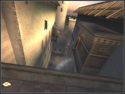 Switch on the panoramic view to determine the method of running the street to the other side - The Promenade - Walkthrough - Prince of Persia: The Two Thrones - Game Guide and Walkthrough