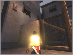Come up to the Sand Gate after the struggle and stick the dagger into it - you will receive 200 sand credits - The Promenade - Walkthrough - Prince of Persia: The Two Thrones - Game Guide and Walkthrough