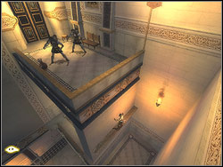 The horizontal ledged is stretching above your head on the left side - The Palace Entrance - Walkthrough - Prince of Persia: The Two Thrones - Game Guide and Walkthrough
