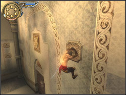 Jump at the end of the catwalk to the relief on the right, stick the dagger into it - The Royal Kitchen - Walkthrough - Prince of Persia: The Two Thrones - Game Guide and Walkthrough
