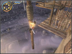 Hanging on the blade of the knife bounce off to the left, run horizontally over the wall reaching the next relief, stick the dagger into it - The Middle Tower - Walkthrough - Prince of Persia: The Two Thrones - Game Guide and Walkthrough