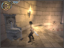 Take off from the highest bas-relief to the left, run horizontally over the wall and land on the corridor floor - The Lower Tower - Walkthrough - Prince of Persia: The Two Thrones - Game Guide and Walkthrough