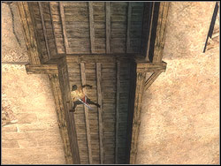 When the stone block is located in the lift, come up to the revolving mechanism and switch the lever - the lift with the rock will go upwards to the second floor - The Middle Tower - Walkthrough - Prince of Persia: The Two Thrones - Game Guide and Walkthrough
