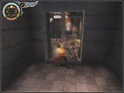 Move over the center of the abyss brink then jump backwards to the relief in the wall sticking the knife into it - The Middle Tower - Walkthrough - Prince of Persia: The Two Thrones - Game Guide and Walkthrough