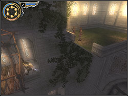 Hang from the right side of the cabin rail, and then jump to the corner terrace with two Enchantresses - The Middle Tower - Walkthrough - Prince of Persia: The Two Thrones - Game Guide and Walkthrough