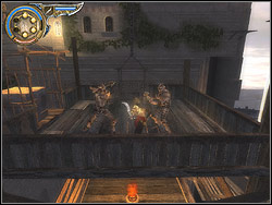 Jump from the catwalk to the third floor of the structure, catching the rail - The Middle Tower - Walkthrough - Prince of Persia: The Two Thrones - Game Guide and Walkthrough
