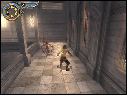 Turn around on the platform to the right, run horizontally over the wall and at the height of the lift take off towards it - The Middle Tower - Walkthrough - Prince of Persia: The Two Thrones - Game Guide and Walkthrough