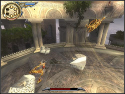In order to whip Viziers hide, run fast in his direction, avoiding circling obstacles - The Terrace - Walkthrough - Prince of Persia: The Two Thrones - Game Guide and Walkthrough