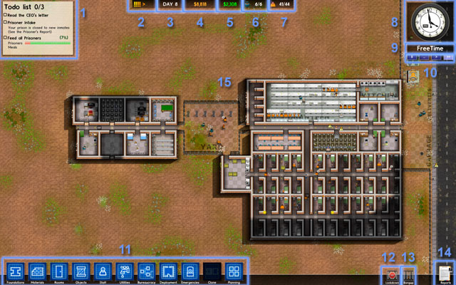 1 - a list of mission to complete (also grants) - Basics - The interface - Prison Architect - Game Guide and Walkthrough