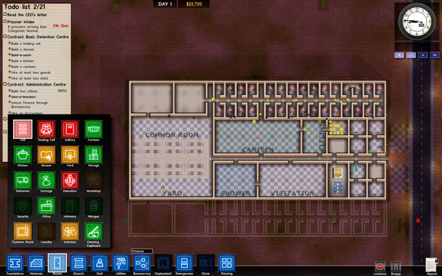 The further part of the guide contains a description of all rooms and their use, together with optimum size hints - Rooms - Prison Architect - Game Guide and Walkthrough