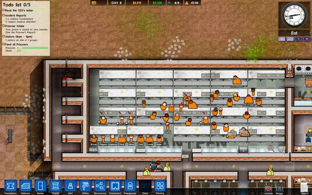 One serving table is enough to feed almost 60 prisoners, however you should place more of them as they're very cheap - Canteen - Rooms - Prison Architect - Game Guide and Walkthrough