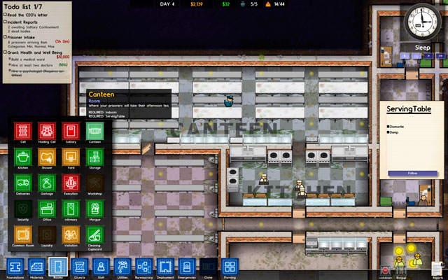 Each one of them needs to have easy access to food and a place to put his plate and sit down to eat - Canteen - Rooms - Prison Architect - Game Guide and Walkthrough
