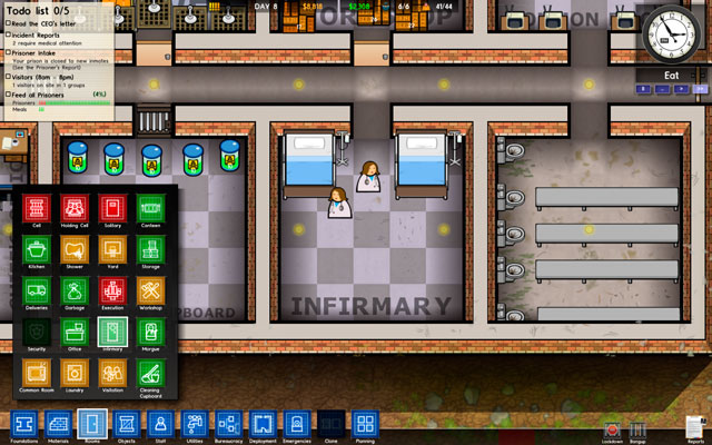 The infirmary is where the doctors reside, but they can also function without having their own room - Infirmary - Rooms - Prison Architect - Game Guide and Walkthrough