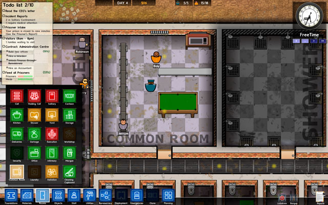 You can easily notice that recreational objects can be placed in any room - the common room therefore isn't necessarily needed - Common Room - Rooms - Prison Architect - Game Guide and Walkthrough