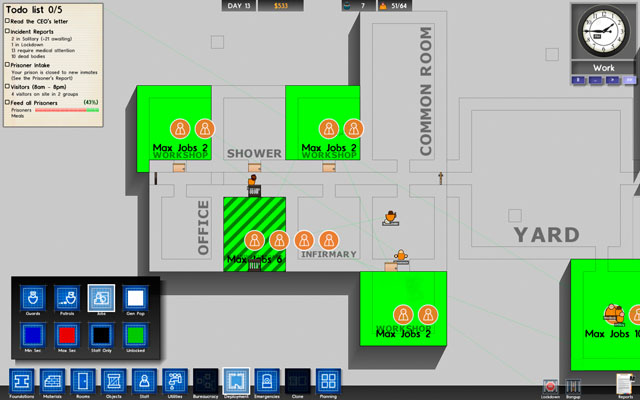The only purpose of this room is storing cleaning supplies and setting work zones (by using the deployment tool - screen above) - Cleaning Cupboard - Rooms - Prison Architect - Game Guide and Walkthrough