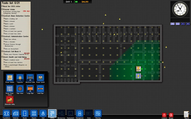 Once you're done with the foundations of the prison and have planned the design, you should invest in a Power Station and place it in an area separated from the prisoners, though close to the centre of the building (screen above) - Utilities - Prison Architect - Game Guide and Walkthrough
