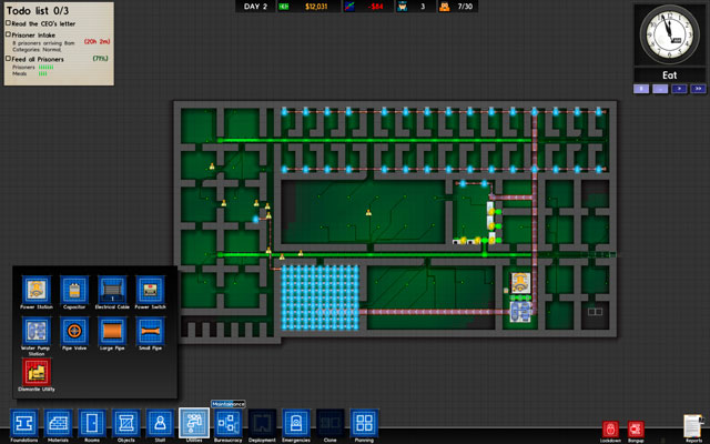 Objects that require water or electricity need to be directly connected using cables or pipes, or otherwise they won't function properly (you can find a list of them in the Objects menu) - Utilities - Prison Architect - Game Guide and Walkthrough