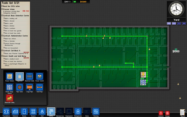 Note that after entering the utilities menu, there will be a green light around the power station - that's the area supplied with electricity - Utilities - Prison Architect - Game Guide and Walkthrough