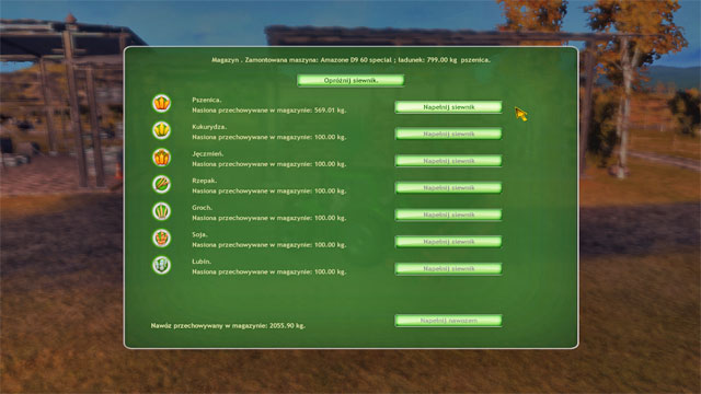 The warehouse menu. - Sowing - Field works - Professional Farmer 2014 - Game Guide and Walkthrough