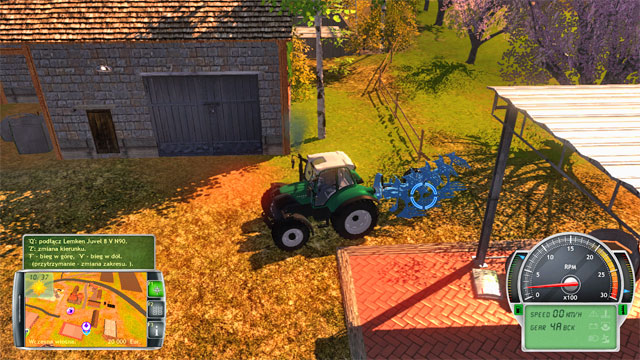 Reverse up to the plow and attach it to the tractor. - Getting acquainted with the farm and first works - The Career Mode - Professional Farmer 2014 - Game Guide and Walkthrough