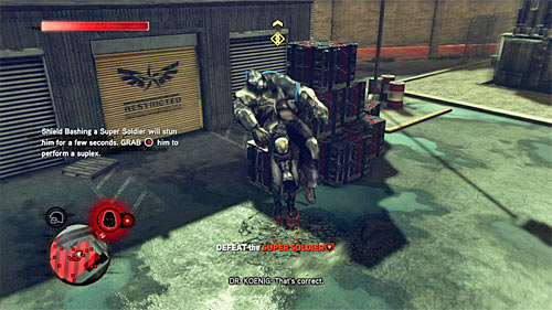 Notice, that shield bash has stunned the super soldier for a moment, so quickly run towards him and press B button to perform a special attack on him - [Main mission 10] The Mad Scientist - Main missions - Prototype 2 - Game Guide and Walkthrough