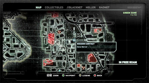 In order to start this mission, you have to get to location [787, 1325], specifically to the shiny circle on the building's rooftop - [Main mission 22] The Descent - Main missions - Prototype 2 - Game Guide and Walkthrough