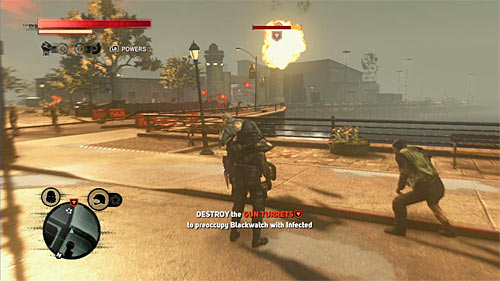 If the turret is not yet destroyed, keep throwing at it nearby vehicles - [Blacknet mission 9] Operation: Spotted Cat - p. 1 - Blacknet missions - Prototype 2 - Game Guide and Walkthrough