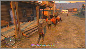 When you will be able to control your character, go to the saloon (yellow dot on the mini map) where your informer will be waiting for you #1 - Walkthrough - The Frontier - [B] Bonnie MacFarlane - Walkthrough - The Frontier - Red Dead Redemption - Game Guide and Walkthrough