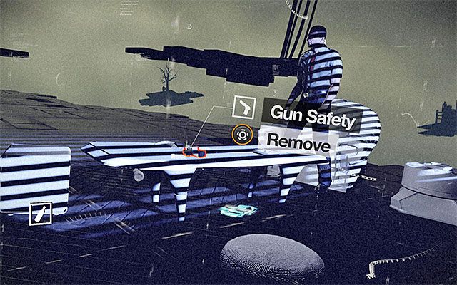 Continue playing the memory until you see a glitch connected with the pistol lying o the table (Gun Safety) - Remix Forlan's memory - Episode 4 - Remember Me - Game Guide and Walkthrough