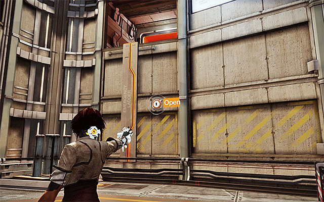 You can now aim at the only interactive button on the wall, which will result in a ladder being revealed - The cargo elevator - Episode 7 - Remember Me - Game Guide and Walkthrough