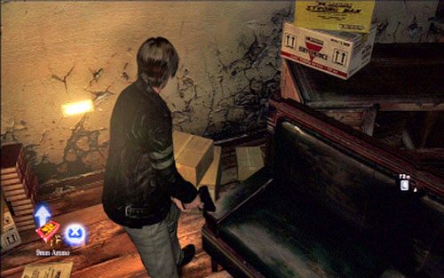 But before you go upstairs, pick up the ammo lying on the boxes to the left - Chapter 1 - The Campus - Leon's campaign - Resident Evil 6 - Game Guide and Walkthrough