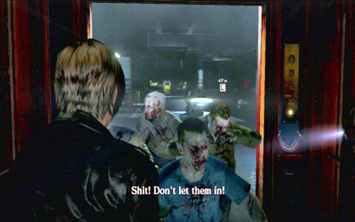 When the elevator stops, open the door and kick off attacking zombies - Chapter 1 - The Campus - Leon's campaign - Resident Evil 6 - Game Guide and Walkthrough