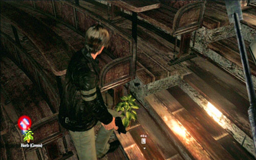 Before you go any further through the door to the left, pick up the herb hidden on the other lit stairs - Chapter 1 - The Campus - Leon's campaign - Resident Evil 6 - Game Guide and Walkthrough