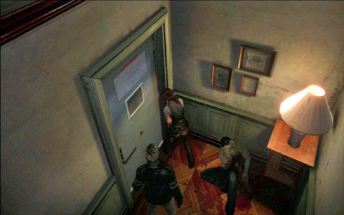 Walking past several rooms, you'll safely get to locked door - Chapter 1 - City Streets - Leon's campaign - Resident Evil 6 - Game Guide and Walkthrough